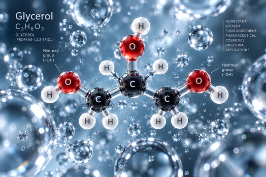 Glycerol Molecule C3H8O3 Molecular Structure with Hydroxyl Groups

