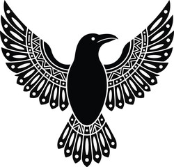 Obraz premium Black raven silhouette perched on a branch isolated on a white background as a vector illustration