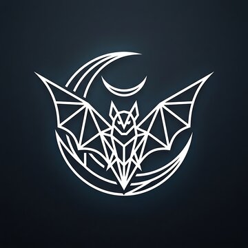 Minimalist geometric bat logo design with a crescent moon outline
