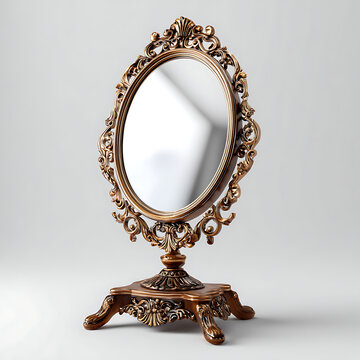 Vintage gold oval mirror on a table stand