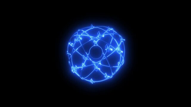 Digital globe with interconnected glowing lines rotating in space with black background
