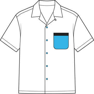 Short sleeve button down shirt fashion flat sketch vector technical drawing template for apparel clothing