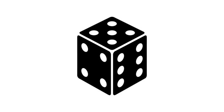 Black six sided dice with white dots gambling vector graphic element.