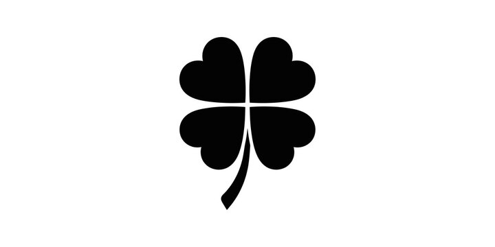 Black four leaf clover good luck charm icon for fortune and success.