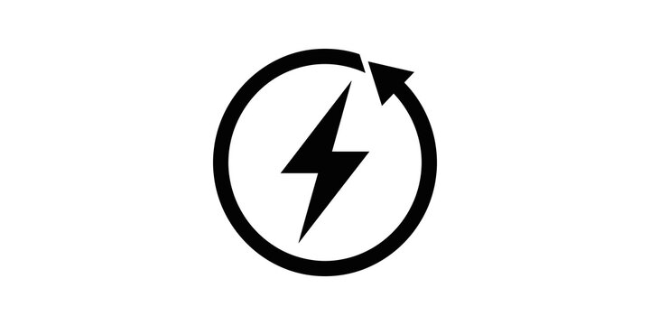Lightning bolt within refresh arrow cycle for energy and power concept.