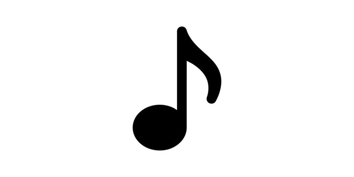 Single black eighth musical note isolated on transparent background.
