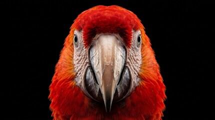 Obraz premium Symmetrical portrait of scarlet macaw parrot on black background