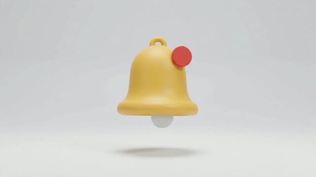 Notification Bell Icon with Dynamic Bouncing Motion on White Studio