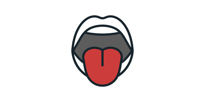 Open mouth with tongue sticking out for expression or taste icon.