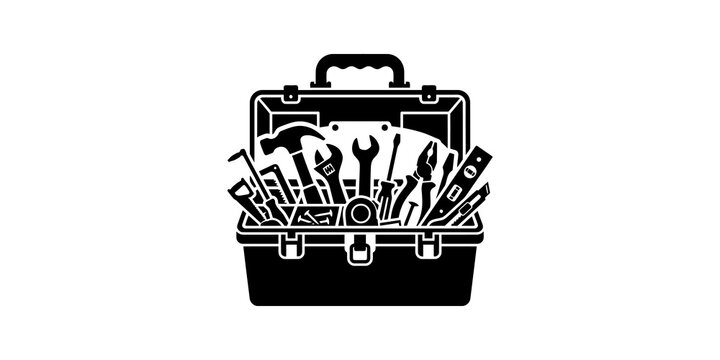 Toolbox with various tools inside for repair and construction.