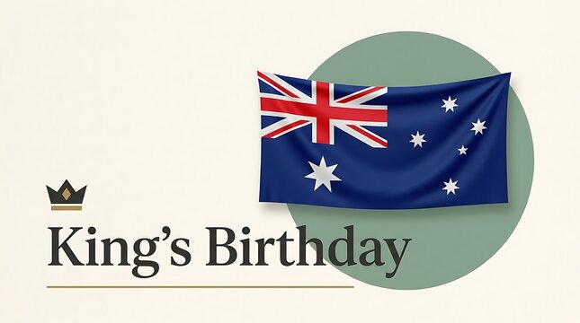 Australian king's birthday celebration icon with crown and flag