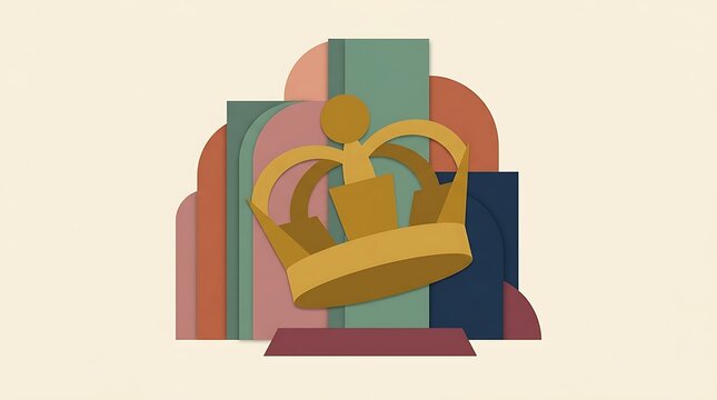 Golden crown on colorful geometric background