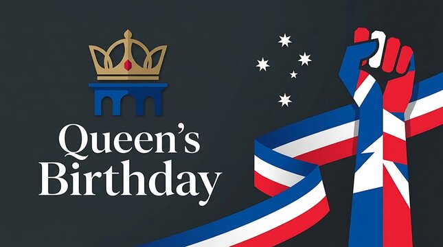 Queen's birthday celebration with crown and union jack flag