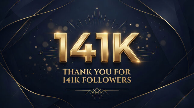 Thank You 141K Followers Gold Celebration Social Media Milestone Banner With Elegant Design