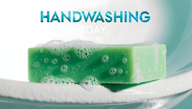 Single fresh green bar of soap with white lather resting on a ceramic dish