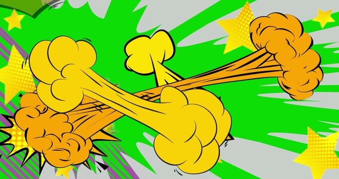 Cartoon background animation, comic book backdrop video. Retro comics pop art design.