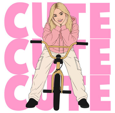 A cute girl ride bmx bike vector illustrator 