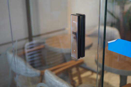Entrance access point with a digital lock in a modern setting
