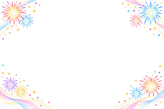 Minimal Colorful Fireworks Four Corner Frame Background with Copy Space