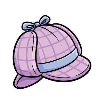 Cute Pastel Purple Detective Deerstalker Hat Cartoon Illustration