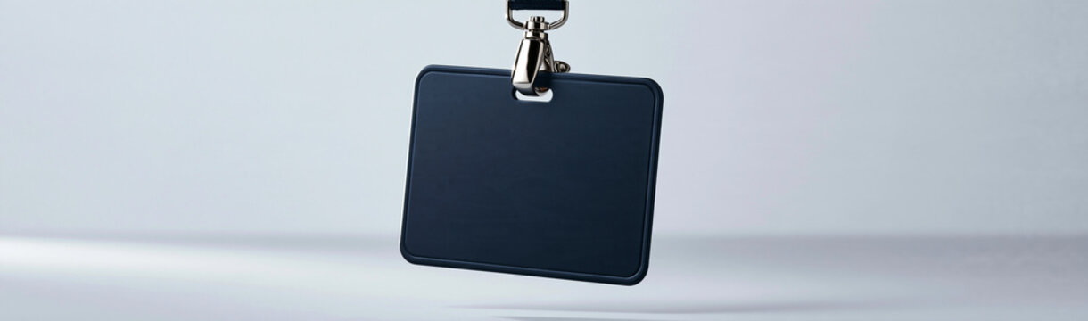 Blank Security Pass Badge: A dark, blank security pass badge hangs from a lanyard, ready to be personalized, symbolizing access, identity, and security in a professional or event setting.