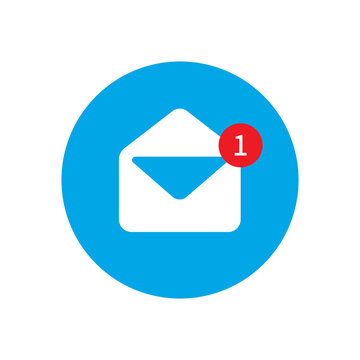 Blue bubble with email notice icon. flat simple style trend modern edm e-mail logotype graphic design isolate, concept of you've got mail and full inbox