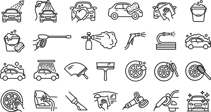  Car wash and auto detailing line icon set for vehicle maintenance vectorCar wash and auto detailing line icon set for vehicle maintenance vector
