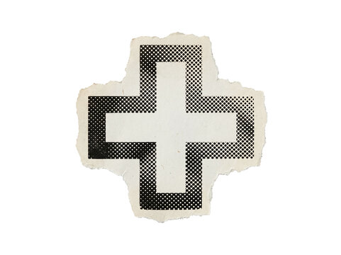 Halftone plus symbol made from textured paper isolated on transparent background, retro medical concept