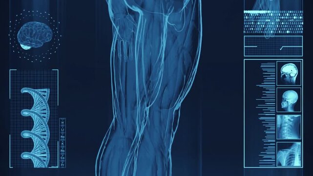 Transparent video animation of Human body scan rotation futuristic holographic 3d HD 4k UHD Alpha Channel footage. Transparent background video. Human medical health dashboard UI. Animated futuristic 