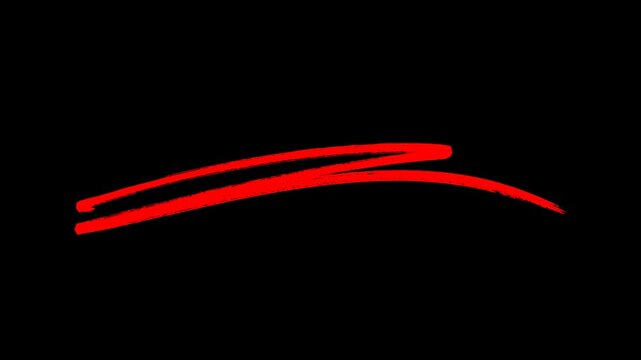 Red hand drawn brush stroke underline animation, doodle emphasis line, isolated video overlay element