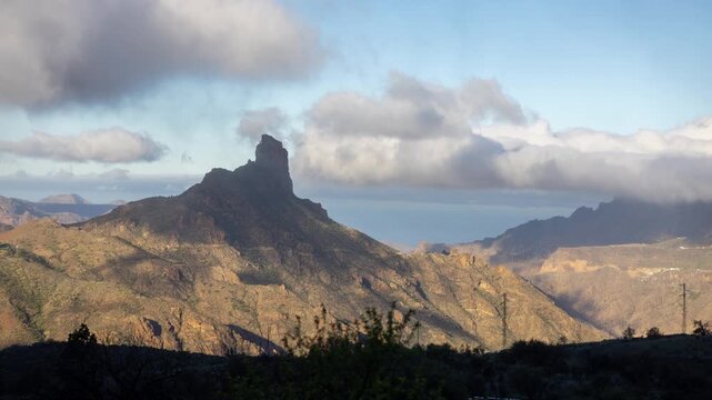 epic timelapse of the roque nublo in gran canaria canary islands during sunset