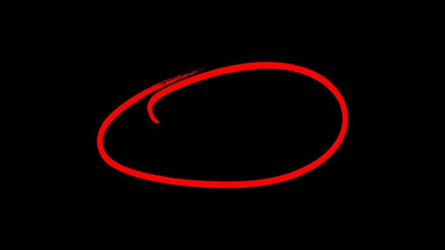 Red hand drawn marker circle stroke animation, doodle ring highlight, isolated video overlay element