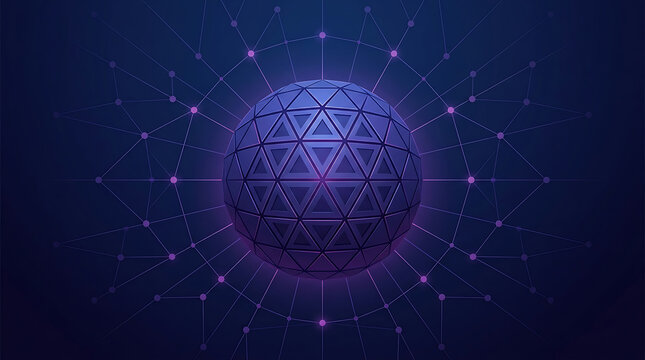 Futuristic Geodesic Sphere on Digital Network Tech Background