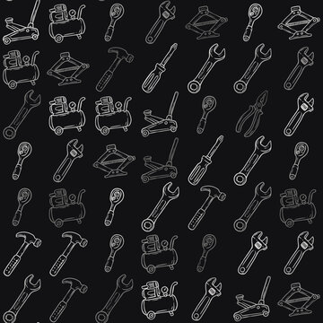 Automotive repair and garage equipment doodle Seamless custom icon pattern