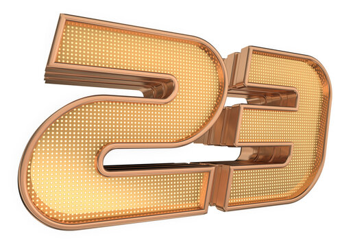 Bold elegant gold 3D Number 23 with Glossy Gold Stroke Futuristic Technology Style
