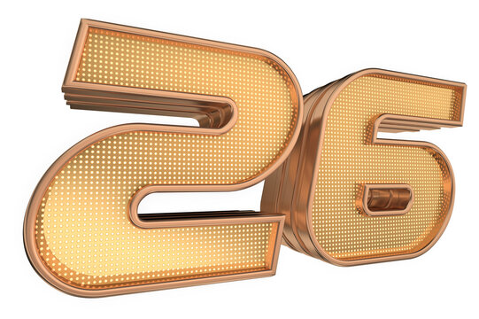 Bold elegant gold 3D Number 26 with Glossy Gold Stroke Futuristic Technology Style