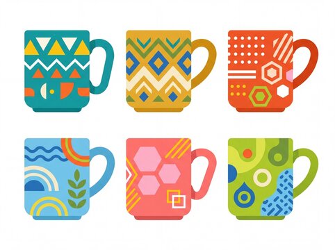 Set of Colorful Patterned Mugs