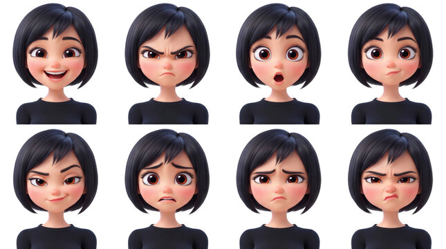 3D Cartoon Face Expression Set, Fashion Beauty Portraits, Character Illustrations