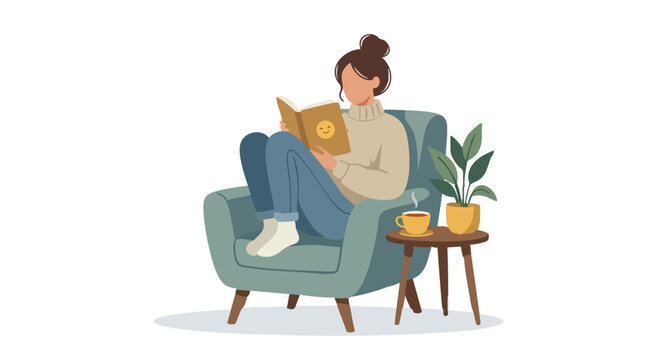 Simple vector illustration of a person reading a book