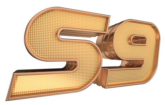 Bold elegant gold 3D Number 59 with Glossy Gold Stroke Futuristic Technology Style