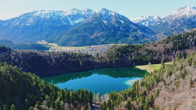 Video of the approach to the Alatsee with mountain panorama, Allg&auml;u, Bavaria, Germany