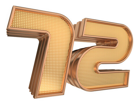 Bold elegant gold 3D Number 72 with Glossy Gold Stroke Futuristic Technology Style
