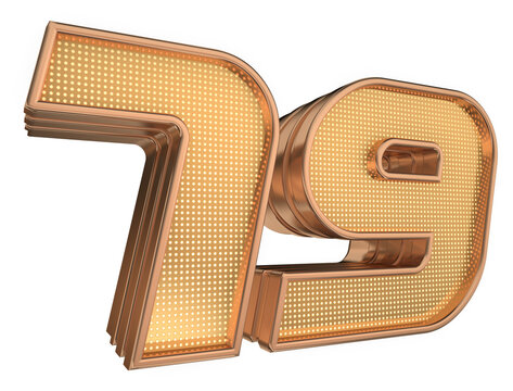 Bold elegant gold 3D Number 79 with Glossy Gold Stroke Futuristic Technology Style