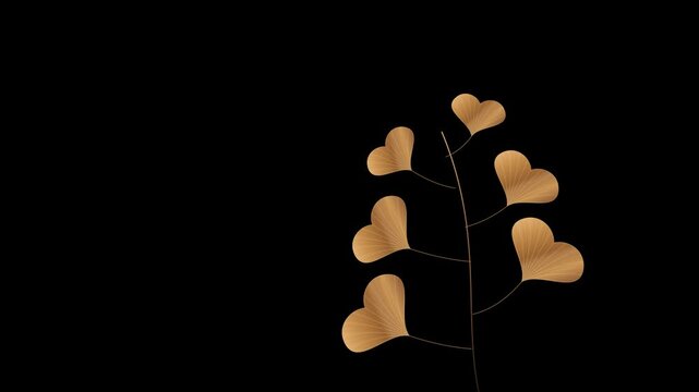 Copper Gold Ginkgo Leaves Swaying on Black Background Seamless Loop
