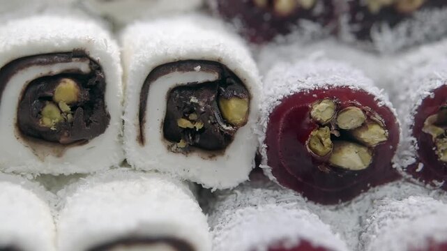 Close-up of Traditional Turkish Delight with Pistachios
