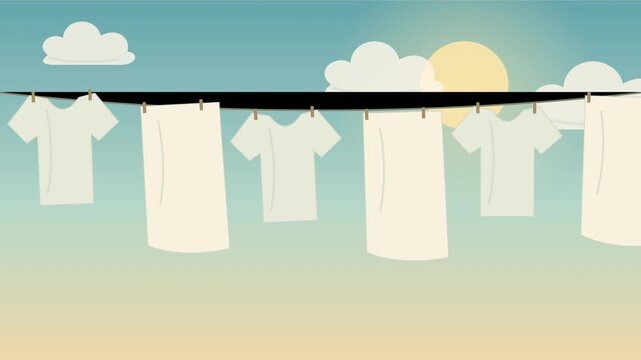 Linge blanc s&eacute;chant sur une corde dans une brise estivale