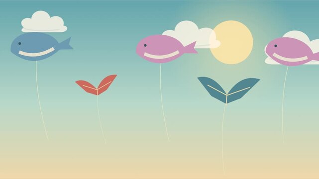 Cerfs-volants color&eacute;s en forme de baleine et d&rsquo;oiseaux dans un ciel bleu