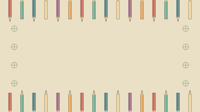 Cadre de crayons color&eacute;s et dessins &eacute;ducatifs avec espace central pour texte