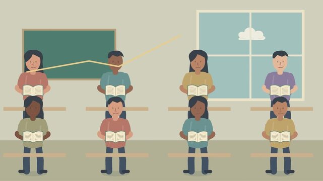 Classe diverse avec graphiques d&rsquo;apprentissage et donn&eacute;es &eacute;ducatives anim&eacute;es