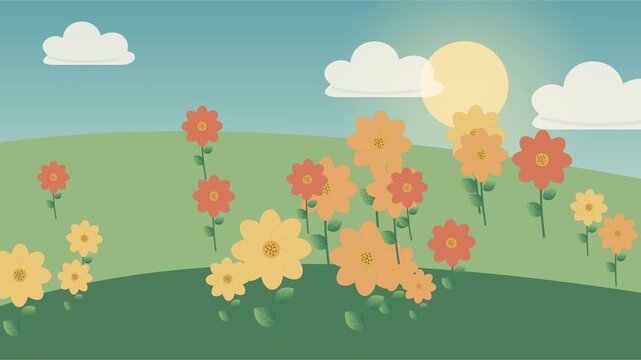 Fleurs orange et jaunes ondulant dans un jardin estival